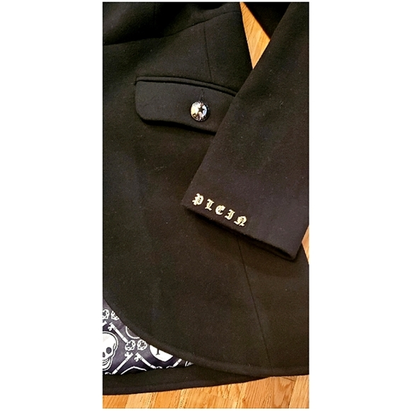 Philipp Plein Black Skull linning Fitted Single Button Coat Small - Picture 2 of 13